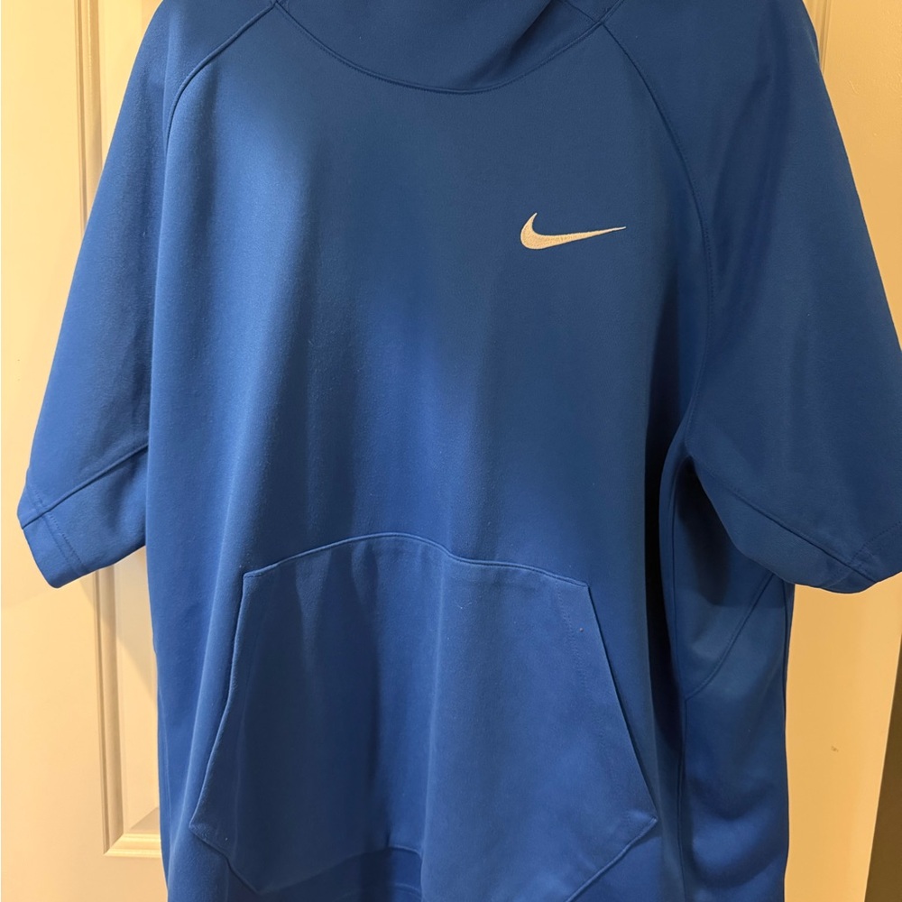 Nike Royal Blue Dri-FIT Short Sleeve Hoodie with White Swoosh